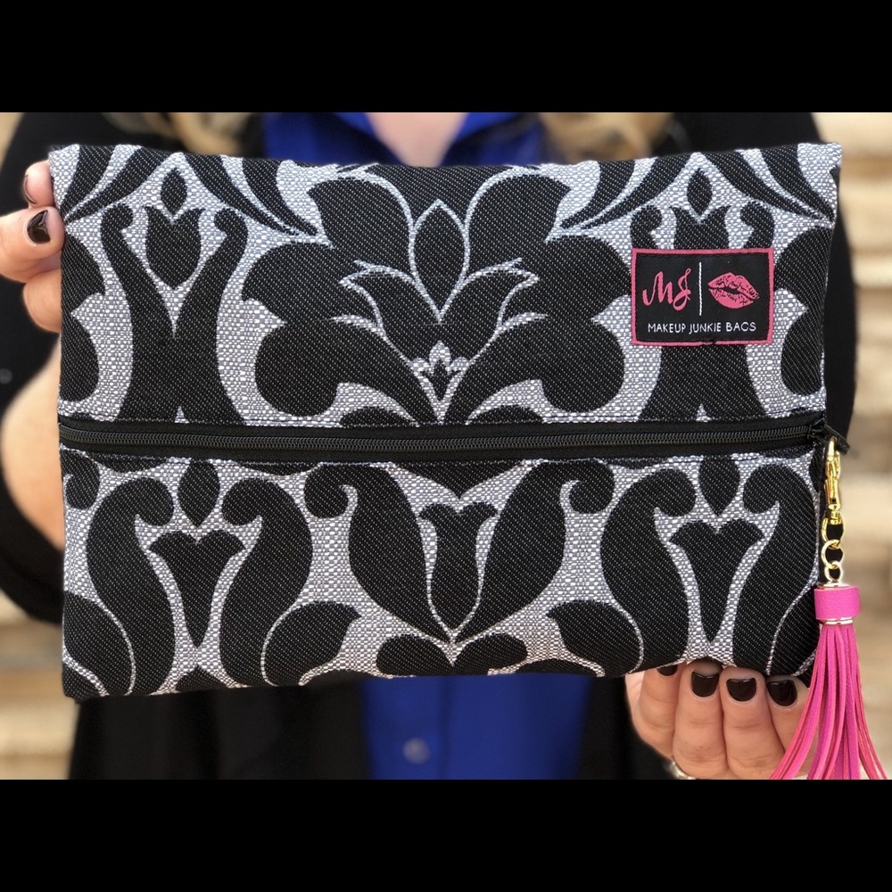 Large Black Velvet Makeup Junkie Bag